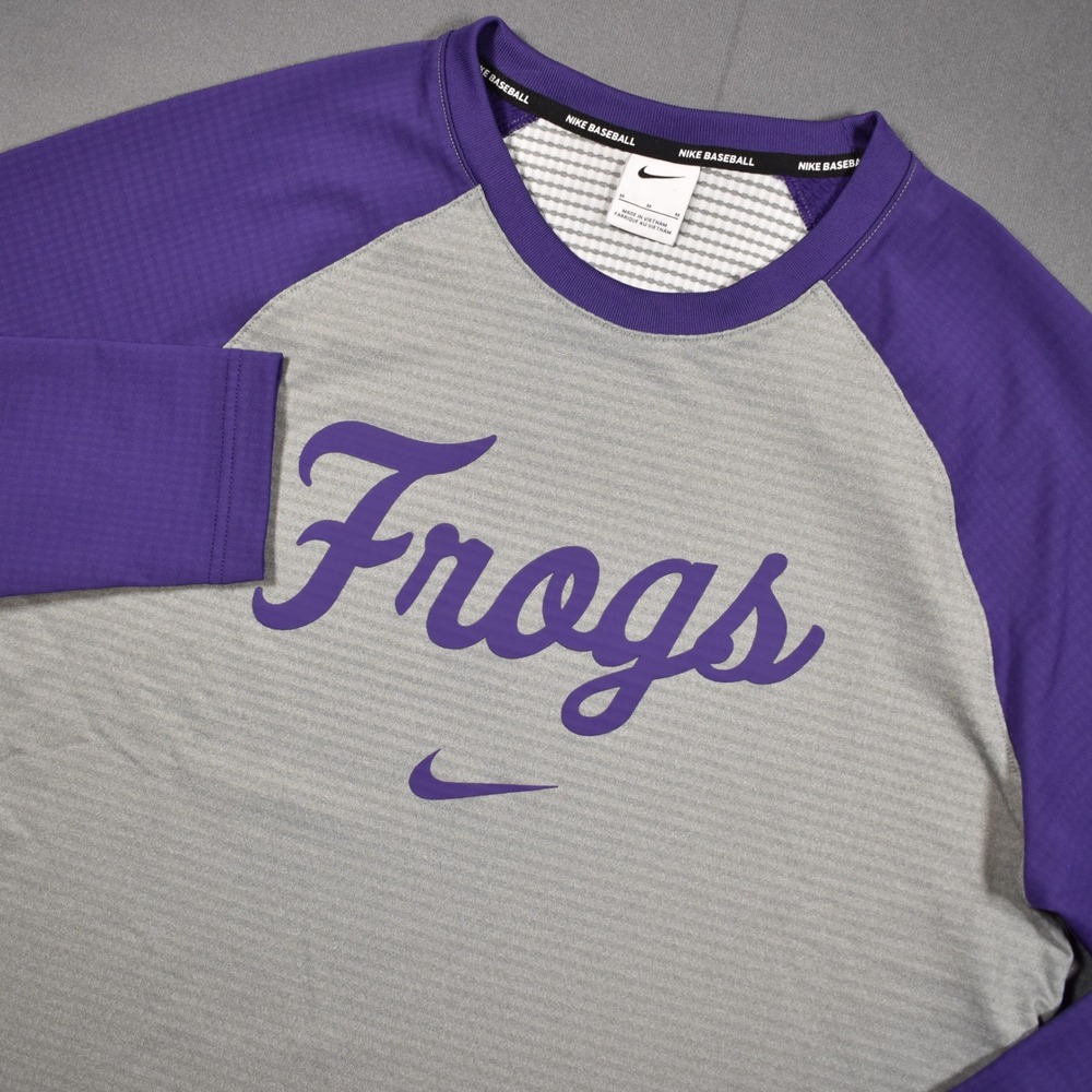 TCU Horned Frogs Baseball Team Issue Thermal Long Sleeve Purple Grey Medium NWOT